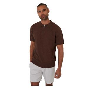 Threadbare Mens Whittley Textured Short-Sleeved Polo Shirt / Walnut